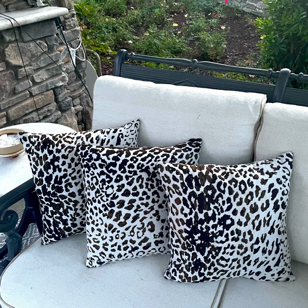 3 New SUNBRELLA LEOPARD OUTDOOR CHEETAH PATIO PILLOW covers  W/O INSERTS
